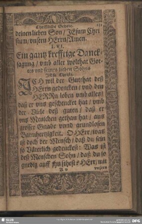 LVI. Ein ganz krefftige Dancksagung, umb aller wolthat Gottes und seines lieben Sohns Jesu Christi