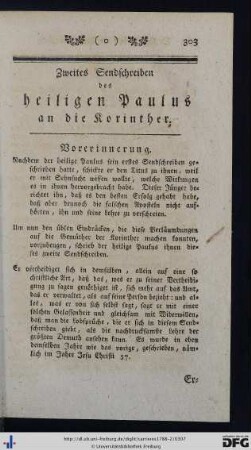 Zweites Sendschreiben des heiligen Paulus an die Korinther.