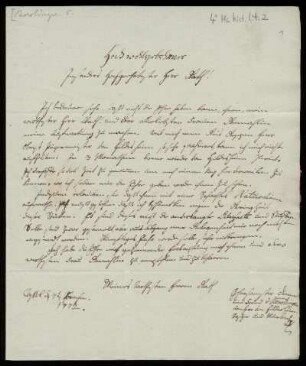 Brief von Franz Cölestin von Beroldingen an Rudolf Erich Raspe