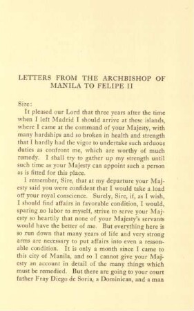 Letters from the archbishop of Manila to Felipe II