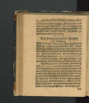 Caput II. Von Gotteslesterung/ Fluchen und Schweren.