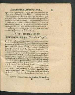 Caput Undecimum. Examinatur iudicium Cornelii a Lapide.