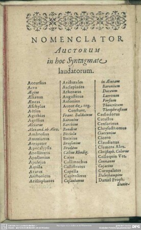 Nomencator Auctorum in hoc Syntagmate laudatorum