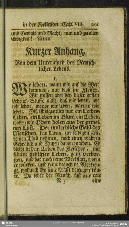 Kurzer Anhang, Von dem Unterschied des Menschlichen Lebens