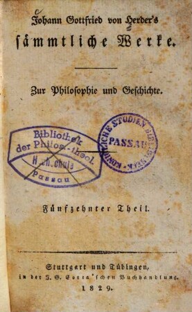 Johann Gottfried von Herders sämmtliche Werke : zur Philosophie und Geschichte, 15. Nachlese historischer Schriften