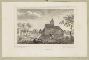 Ortsansicht von Olganitz (Cavertitz-Olganitz) östlich der Dahlener Heide mit der Kirche, aus Sachsens Kirchen-Galerie von Hermann Schmidt, Bd. 3, 1840