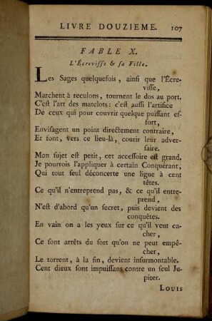 Fable X. L`Écrevisse & sa Fille. - Fable XVIII. Le Renard & les Poulets d`Inde.