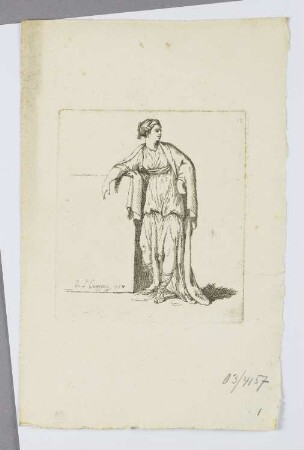 Frau in einem Faltenkleid, Blatt 12 der Folge "Recueil de figures et de groupes a l’eau-forte"