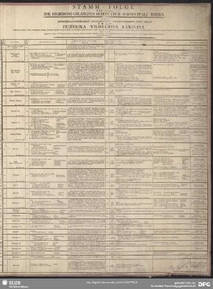 Stamm-Folge Des 1799 Zur Regierung Gelangten Hohen Chur-Hauses Pfalz-Baiern Der Durchlauchtigsten Gnaedigsten Churfürstinn Und Frau Friderika Wilhelmina Karolina ... gewidmet
