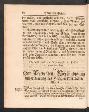 IV. Von Predigten, Verkündigung und Erklärung des Heiligen Göttlichen Worts.