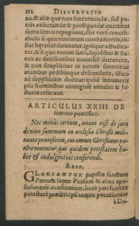 Articulus XXIII. De summo pontifice.