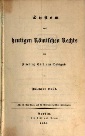 System des heutigen römischen Rechts, 2