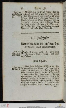 III. Abschnitt: Von Abraham bis auf den Zug der Kinder Israel nach Aegypten