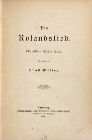 Das Rolandslied : ein altfranzösisches Epos