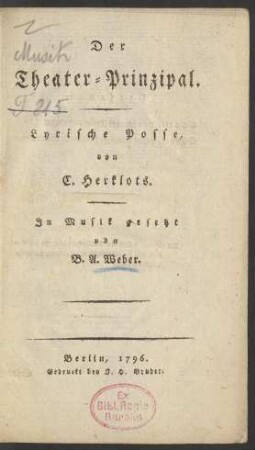 Der Theater-Prinzipal : Lyrische Posse