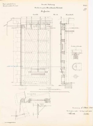 Große Rhinschleuse, Glückstadt: Außentor: Ansicht, Schnitte, Details 1:20, 1:10
