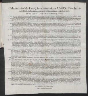 Calumnia, solidæ Exegeseos martyrium. A. MDXII. Sophistarum & Scholasticorum contumeliæ in Reuchlinum protomartyrem : A. MDCCXII. d. XXI. Nov. Iubilæo Reuchlini
