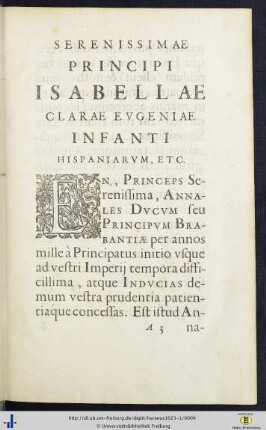 Serenissimae Principi Isabellae Clarae Eugeniae Infanti Hispaniarum, Etc.