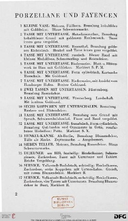 Porzellane und Fayencen (Nr. 1-31)