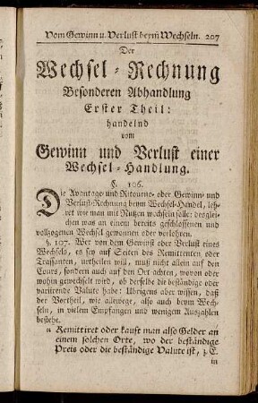 ... Erster Theil: handelnd vom Gewinn und Verlust einer Wechsel-Handlung.