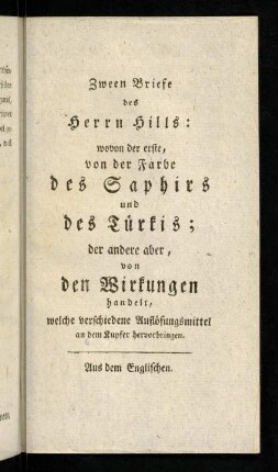 329-345, Erster Brief über die Farbe des Saphirs und des Türkis.