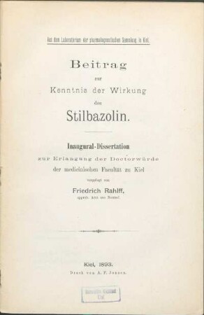 Beitrag zur Kenntnis der Wirkung des Stilbazolin