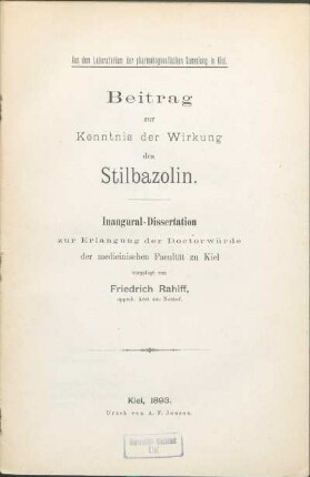Beitrag zur Kenntnis der Wirkung des Stilbazolin