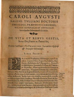 De Vita et Rebus gestis ... Francisci Salesii libr. X