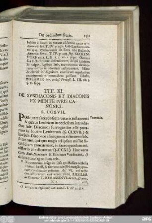 Tit. XI. De Subdiaconis Et Diaconis Ex Mente Iuris Canonici.