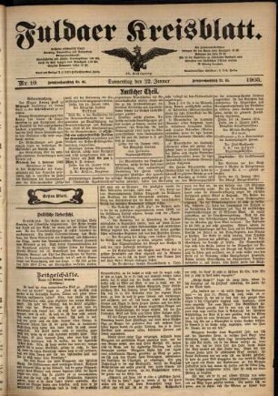 Erste Ausgabe vom Donnerstag, den 22. Januar 1903.