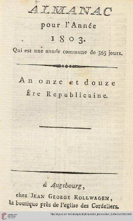 Almanac pour l'Année 1803