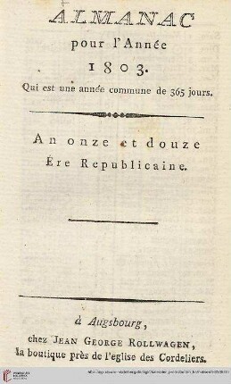 Almanac pour l'Année 1803