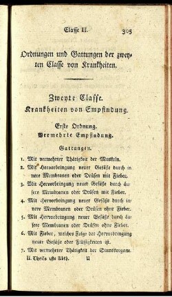 Ordnungen und Gattungen der zweyten Classe von Krankheiten.