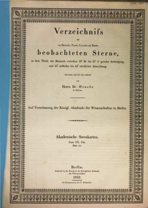 Verzeichniss der von Bradley, Piazzi, Lalande und Bessel beobachteten Sterne. 21. 1852