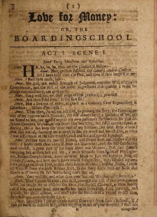 Love For Money: Or, The Boarding School : A Comedy, As it is Acted at The Theatre Royal