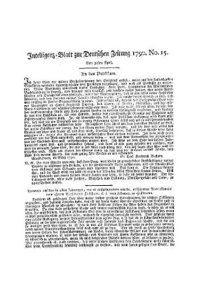 Intelligenz-Blatt zur Deutschen Zeitung 1790. No. 15