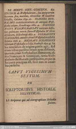 Caput Vigesimum Sextum. De Scriptoribus Historiae Helveticae