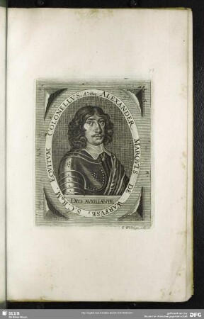 Alexander Marquis De Warfuse, S.C.Rq[ue] M. Equitum Colonellus, Ao 1649.