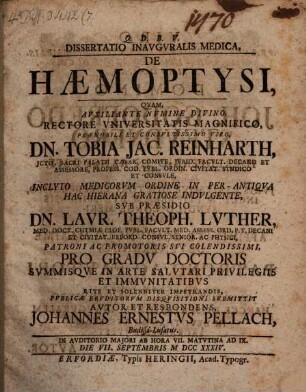 Diss. inaug. med. de haemoptysi