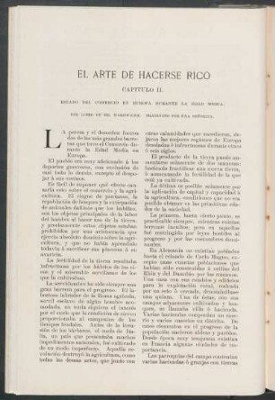 El arte de hacerse rico. [Continuación] : Capítulo II. Estado del comercio en Europa durante la Edad Media. Del libro de Mr. Hardwicke. Traducido por una señorita.