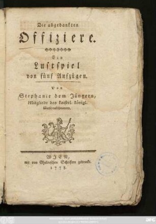 Die abgedankten Offiziere : Ein Lustspiel von fünf Aufzügen