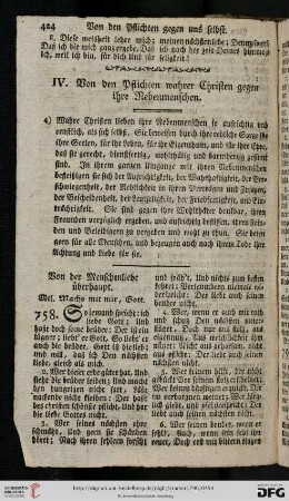 IV. Von den Pflichten wahrer Christen gegen ihre Nebenmenschen