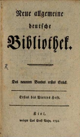 Neue allgemeine deutsche Bibliothek. 9. 1794