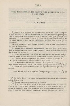 Sulla trasformazione per raggi vettori reciproci nel piano e nello spazio.