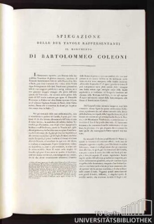 Spiegazione delle due Tavole rappresentanti il Monumento di Bartolommeo Coleoni