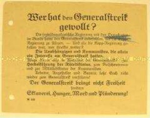 Handzettel (der DNVP) mit Warnung der Instrumentalisierung des Generalstreiks zur Herbeiführung der Rätediktatur