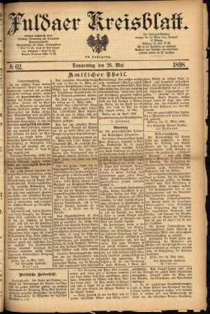 Erste Ausgabe vom Donnerstag, den 26. Mai 1898.