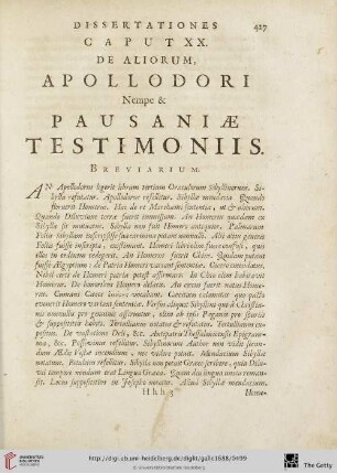 Caput XX.: de Aliorum, Apollodori Nempe & Pausaniae Testimoniis
