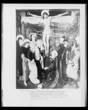 Christus am Kreuz umgeben von Heiligen und Stiftern