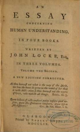 An Essay Concerning Human Understanding : In Four Books ; In Three Volumes, 2
